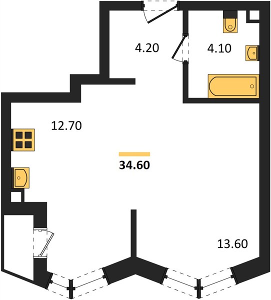 ЖК «Фордевинд» · Студия · 34.6 м² · 9 этаж