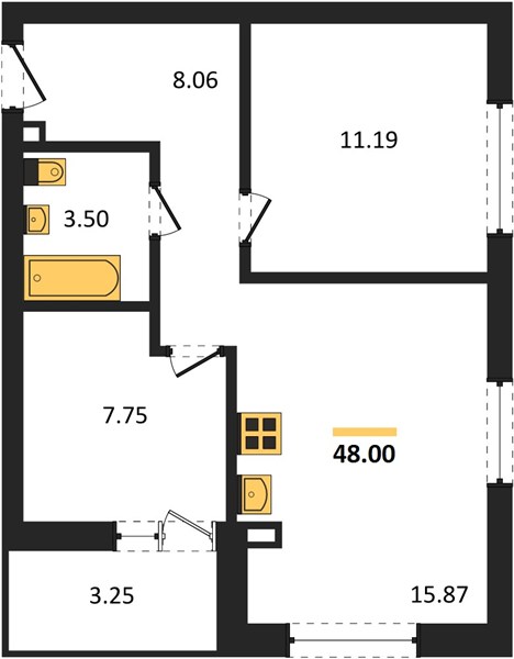 ЖК «Авторика» · 2-комнатная квартира · 48 м² · 11 этаж