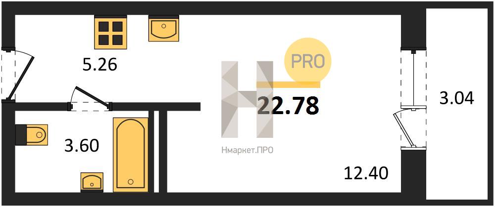 1—комн. квартира, 22.78 кв.м, 2/8 этаж