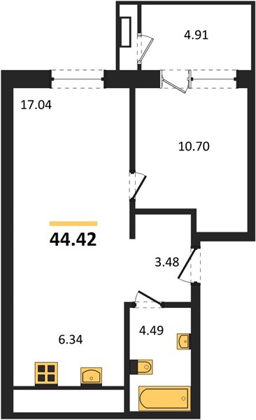 ЖК «Черниговская» · 1-комнатная квартира · 44.42 м² · 8 этаж