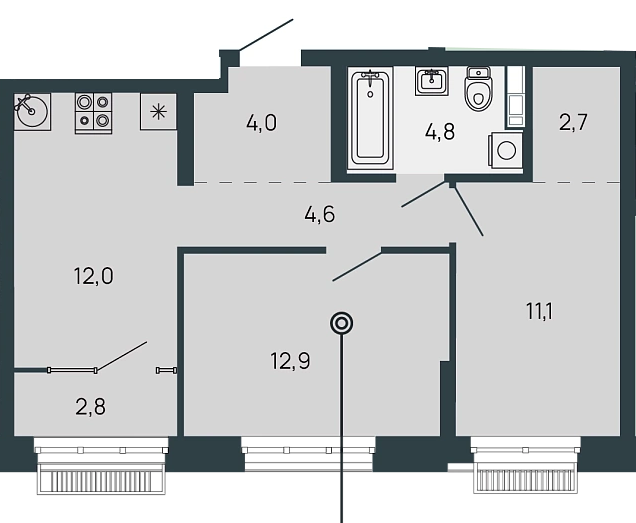 ЖК «Клубный дом Резиденция» · 2-комнатная квартира · 53.5 м² · 7 этаж