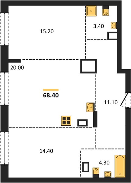 ЖК «Грандъ» · 2-комнатная квартира · 68.4 м² · 3 этаж