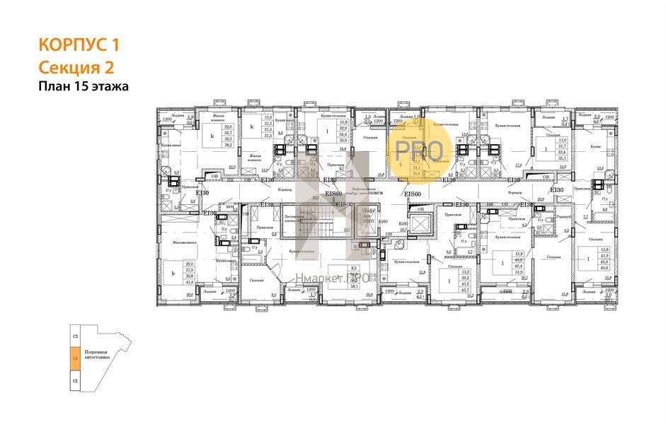 1—комн. квартира, 39.8 кв.м, 15/15 этаж