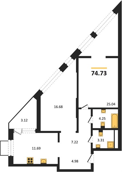 2—комн. квартира, 74.73 кв.м, 16/21 этаж