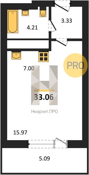 1—комн. квартира, 33.06 кв.м, 14/25 этаж