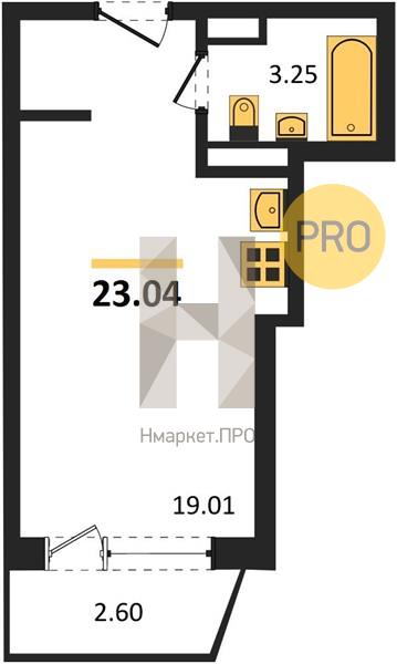 1—комн. квартира, 23.04 кв.м, 20/20 этаж