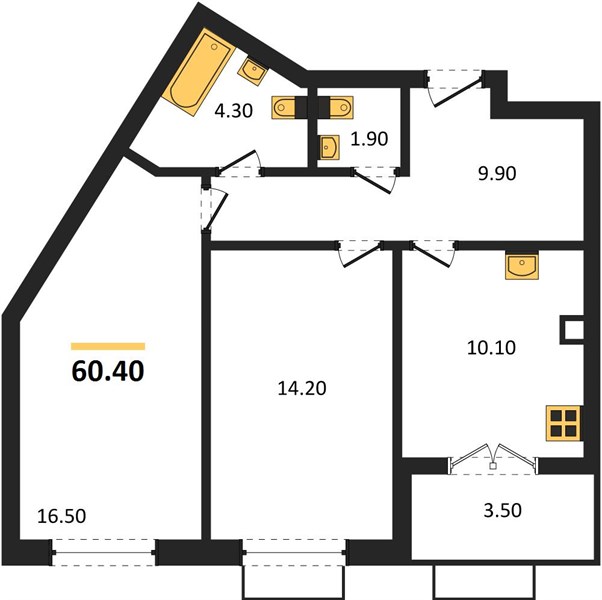 ЖК «Щелоковский» · 2-комнатная квартира · 60.4 м² · 2 этаж