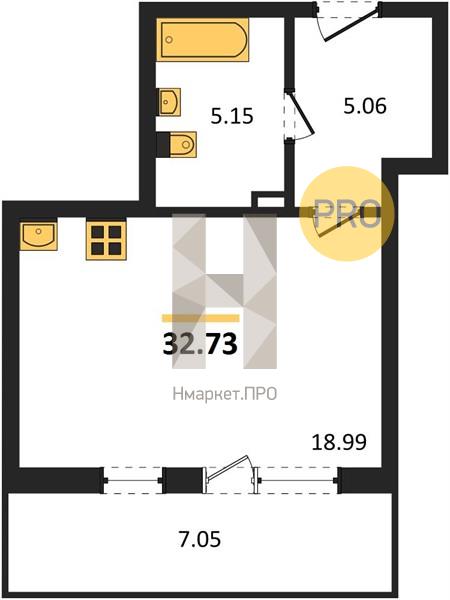 Квартира, 32.73 кв.м, 4/24 этаж