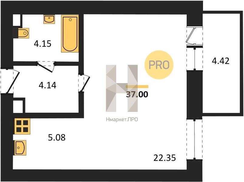1—комн. квартира, 37 кв.м, 7/10 этаж