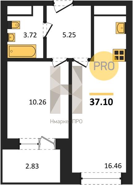 1—комн. квартира, 37.1 кв.м, 17/28 этаж