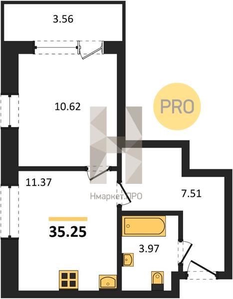 1—комн. квартира, 35.25 кв.м, 3/24 этаж