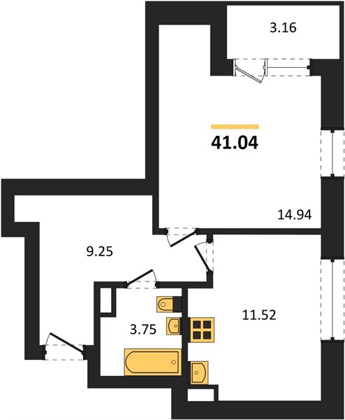 1—комн. квартира, 41.04 кв.м, 4/21 этаж