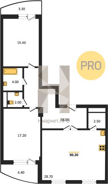 2—комн. квартира, 90.2 кв.м, 6/18 этаж