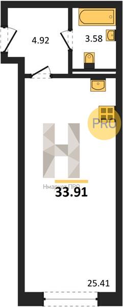 Квартира, 33.91 кв.м, 6/8 этаж