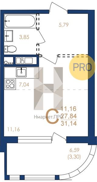 Квартира, 31.14 кв.м, 7/17 этаж