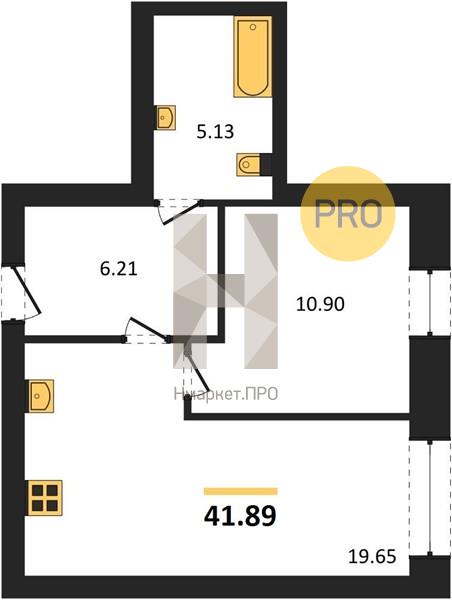 1—комн. квартира, 41.89 кв.м, 5/9 этаж