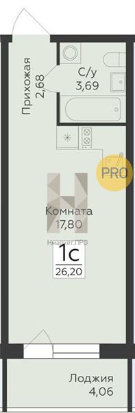 Квартира, 26.2 кв.м, 2/17 этаж