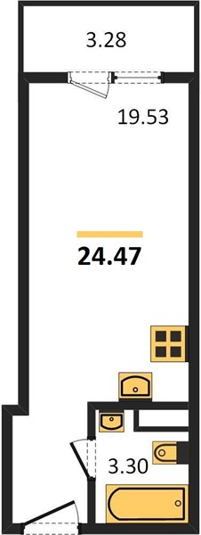 1—комн. квартира, 24.47 кв.м, 3/18 этаж