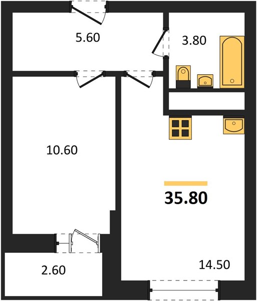 1—комн. квартира, 35.8 кв.м, 4/21 этаж