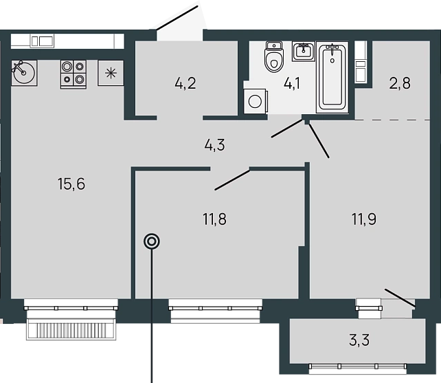 ЖК «Клубный дом Резиденция» · 2-комнатная квартира · 55.7 м² · 2 этаж
