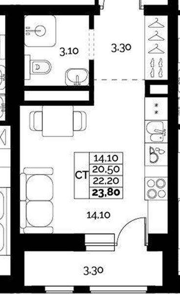 ЖК «Искра» · Студия · 22.2 м² · 13 этаж