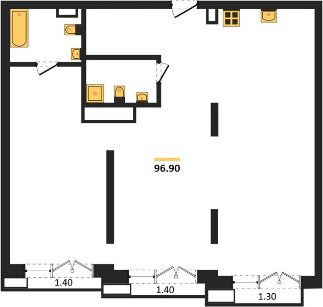 ЖК «Гермес» · 2-комнатная квартира · 96.9 м² · 4 этаж