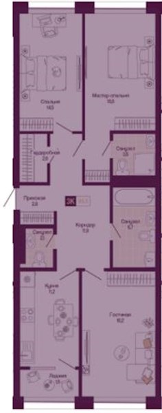 ЖК «Идель. Квартал на Сенной.» · 3-комнатная квартира · 93.8 м² · 7 этаж
