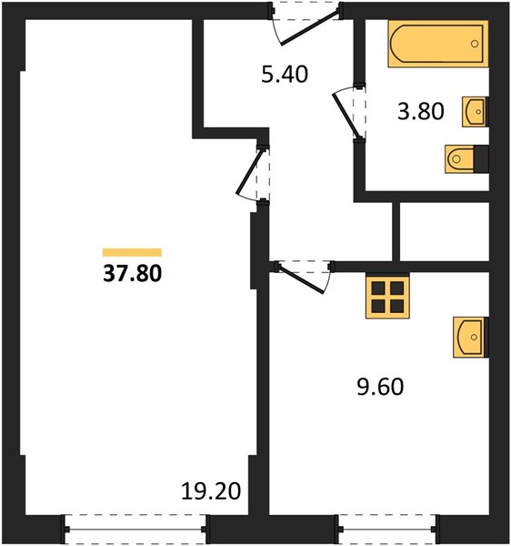 ЖК «Кипарис» · 1-комнатная квартира · 37.8 м² · 21 этаж