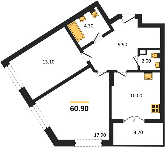 ЖК «Щелоковский» · 2-комнатная квартира · 60.9 м² · 2 этаж
