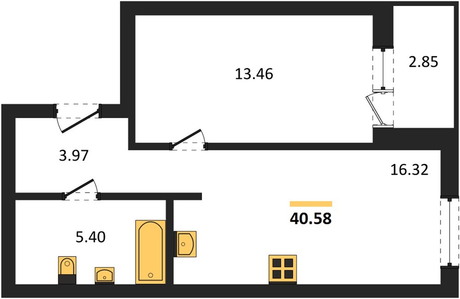 ЖК «Авторика» · 1-комнатная квартира · 40.58 м² · 6 этаж