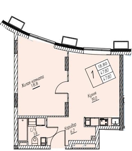 ЖК «Доминант» · 1-комнатная квартира · 47.8 м² · 7 этаж
