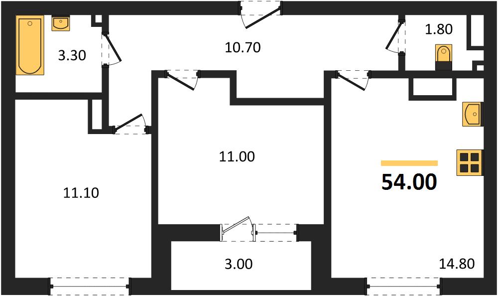 ЖК «Кузнечиха Город» · 2-комнатная квартира · 54 м² · 25 этаж