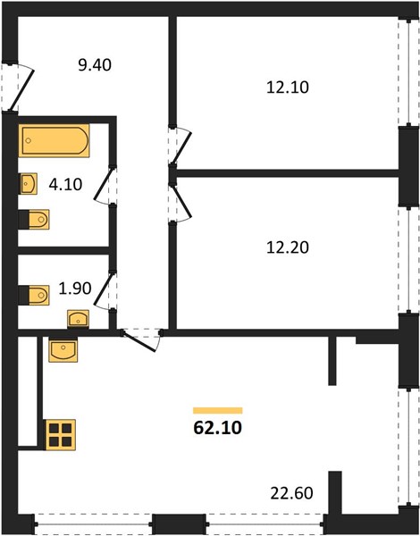 ЖК «Линдовский» · 2-комнатная квартира · 62.1 м² · 18 этаж
