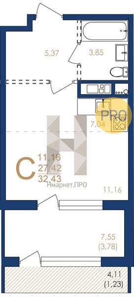 Квартира, 32.43 кв.м, 2/17 этаж