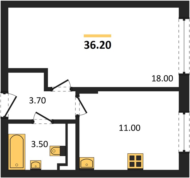 ЖК «Сормовский дуэт» · 1-комнатная квартира · 36.2 м² · 4 этаж