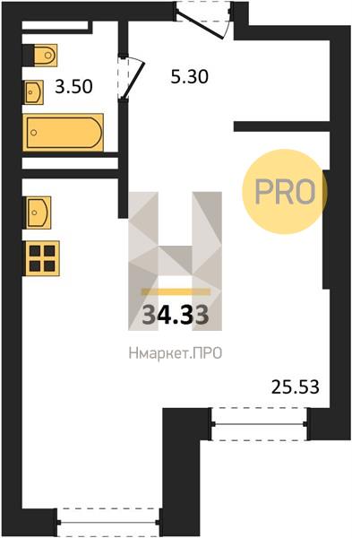 Квартира, 34.33 кв.м, 2/28 этаж
