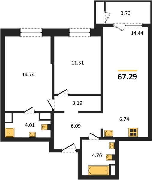 ЖК «Черниговская» · 2-комнатная квартира · 67.29 м² · 28 этаж