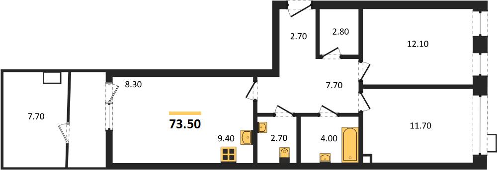 ЖК «N1» · 2-комнатная квартира · 73.5 м² · 2 этаж