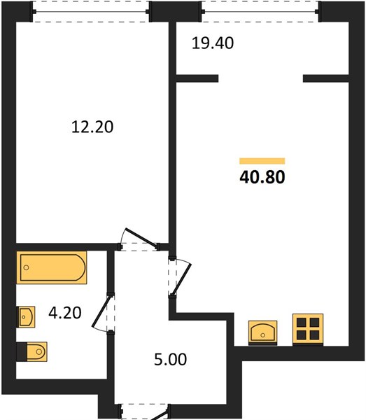 ЖК «Линдовский» · 1-комнатная квартира · 40.8 м² · 22 этаж