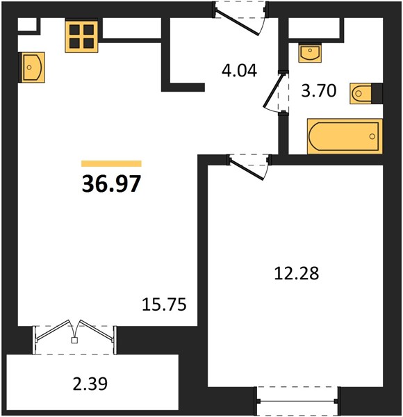 ЖК «Мед» · 1-комнатная квартира · 36.97 м² · 16 этаж