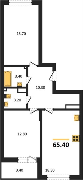 ЖК «Мои цветы» · 2-комнатная квартира · 65.4 м² · 16 этаж