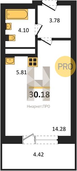 1—комн. квартира, 30.18 кв.м, 10/25 этаж