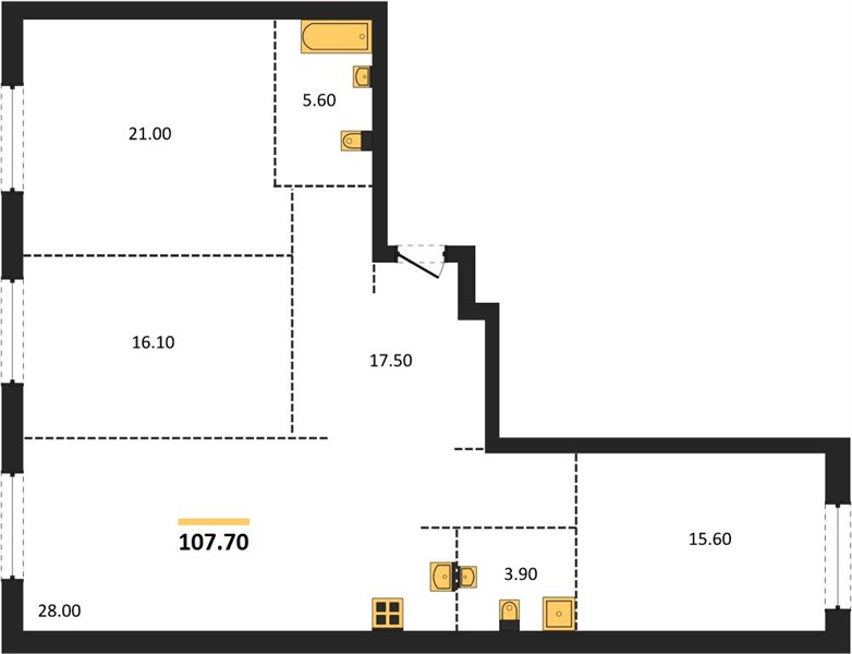 ЖК «Грандъ» · 3-комнатная квартира · 107.7 м² · 2 этаж