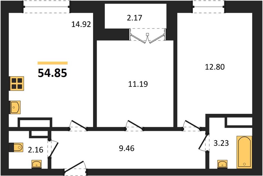 ЖК «Мед» · 2-комнатная квартира · 54.85 м² · 22 этаж