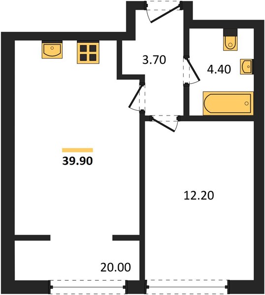 ЖК «Линдовский» · 1-комнатная квартира · 39.9 м² · 19 этаж