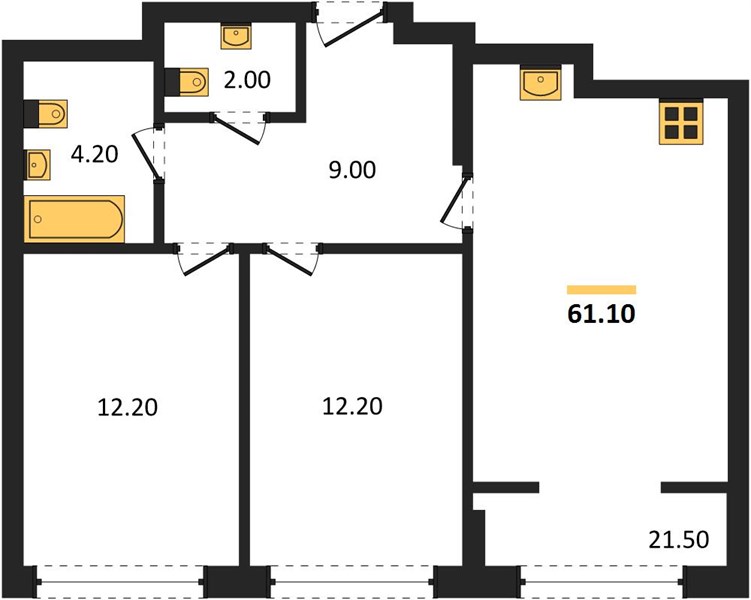 ЖК «Линдовский» · 2-комнатная квартира · 61.1 м² · 18 этаж