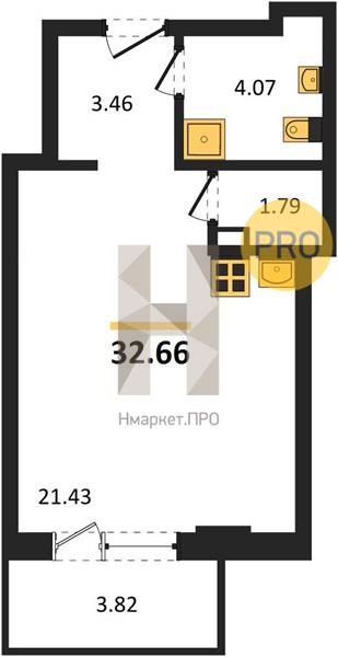 1—комн. квартира, 32.66 кв.м, 11/24 этаж
