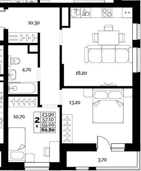 ЖК «Искра» · 2-комнатная квартира · 59 м² · 4 этаж