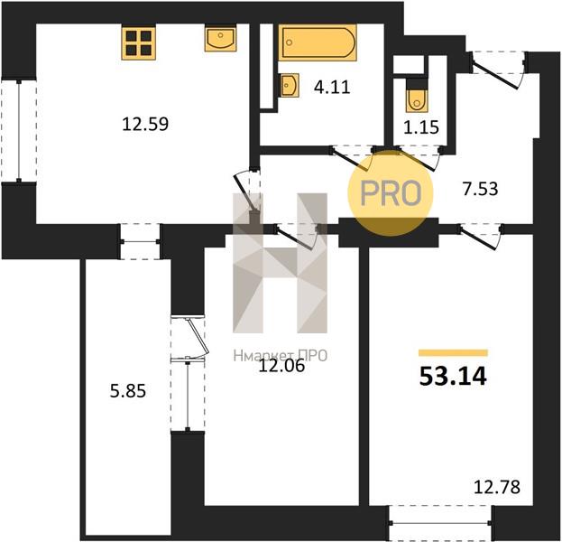 2—комн. квартира, 53.14 кв.м, 3/28 этаж