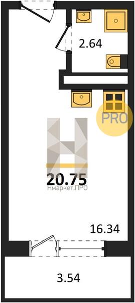 Квартира, 20.75 кв.м, 17/18 этаж